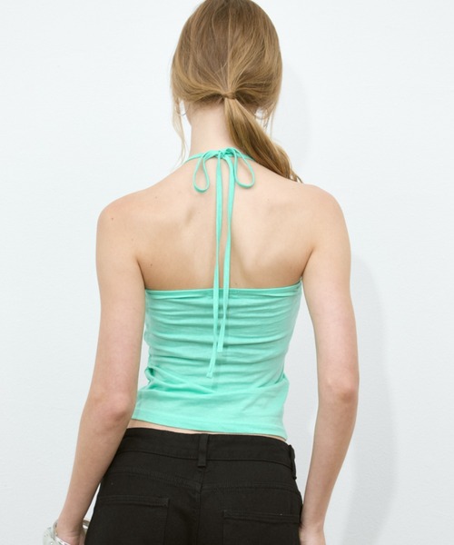 Rohwel(ローウェル)の「Back Ribbon Washed Halter Camisole / バックリボンウォッシュドホルターキャミソール(キャミソール・レディース・ミント/ネイビー/プラム/グレー・FREE)」の8枚目の写真