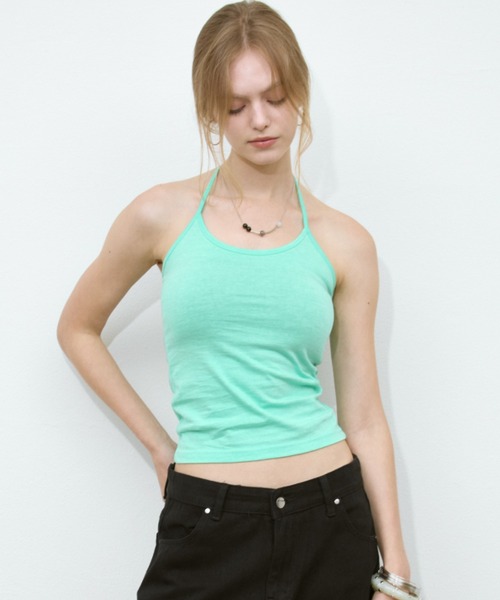 Rohwel(ローウェル)の「Back Ribbon Washed Halter Camisole / バックリボンウォッシュドホルターキャミソール(キャミソール・レディース・ミント/ネイビー/プラム/グレー・FREE)」の5枚目の写真