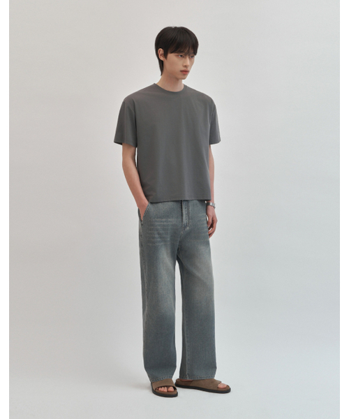 WORK ON BODY OFF（ワークオンボディオフ）の「(クロップ) エアビット クーリング ソリッド セミオーバーフィット 半袖Tシャツ [チャコール]（Tシャツ/カットソー・メンズ・チャコール・MEDIUM/LARGE/X-LARGE）」の2枚目の写真