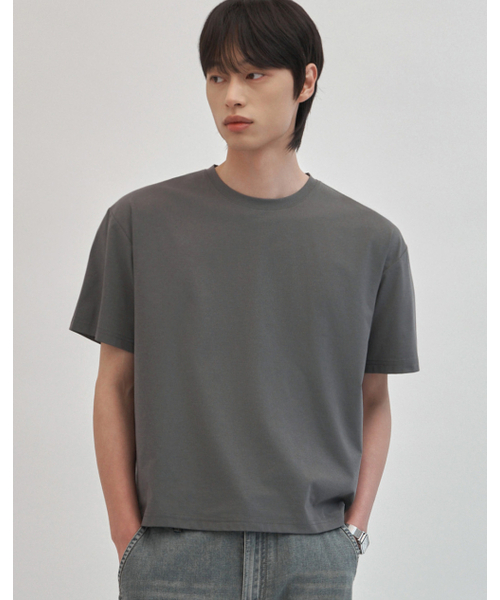 WORK ON BODY OFF（ワークオンボディオフ）の「(クロップ) エアビット クーリング ソリッド セミオーバーフィット 半袖Tシャツ [チャコール]（Tシャツ/カットソー・メンズ・チャコール・MEDIUM/LARGE/X-LARGE）」の3枚目の写真