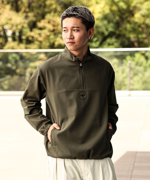 BEAMS GOLF(ビームスゴルフ)の「ORANGE LABEL / シアサッカー 撥水 ハーフジップ ブルゾン(ブルゾン・メンズ・ネイビー/グレー/オリーブ・SMALL/MEDIUM/LARGE/X-LARGE)」の2枚目の写真
