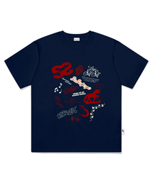 シシアセンブリー プリンティング 半袖Tシャツ ネイビー