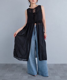 2WAYシアーノースリーブロングジレワンピース
