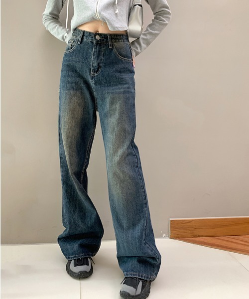 LUCPY(ラクピー)の「ヴィンテージウォッシュワイドデニムパンツ(デニムパンツ・レディース・グレー・SMALL/MEDIUM/LARGE)」の1枚目の写真