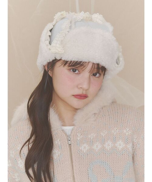 merry jenny（メリージェニー）の「ミルクボアハット（ハット・レディース・アイボリー/ライトブルー・FREE）」の2枚目の写真