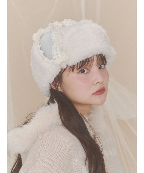 merry jenny（メリージェニー）の「ミルクボアハット（ハット・レディース・アイボリー/ライトブルー・FREE）」の5枚目の写真