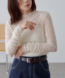 【WEB限定】袖口ギャザーレースメロートップス