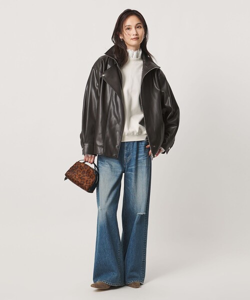 UNITED ARROWS(ユナイテッドアローズ)の「スタンドカラー レザーライク ブルゾン(ブルゾン・レディース・ダークブラウン/ブラック・38/36)」の5枚目の写真