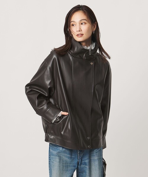 UNITED ARROWS(ユナイテッドアローズ)の「スタンドカラー レザーライク ブルゾン(ブルゾン・レディース・ダークブラウン/ブラック・38/36)」の6枚目の写真