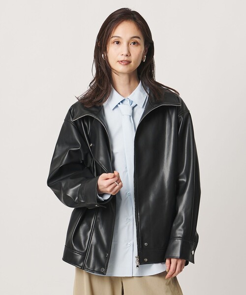UNITED ARROWS(ユナイテッドアローズ)の「スタンドカラー レザーライク ブルゾン(ブルゾン・レディース・ダークブラウン/ブラック・38/36)」の10枚目の写真