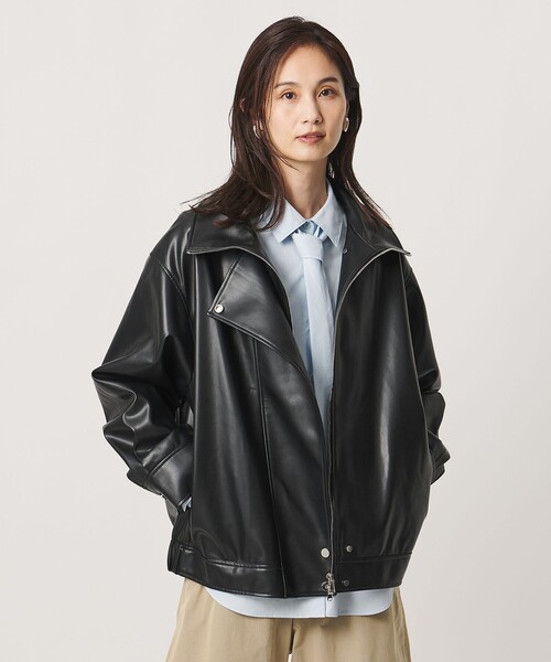 UNITED ARROWS(ユナイテッドアローズ)の「スタンドカラー レザーライク ブルゾン(ブルゾン・レディース・ダークブラウン/ブラック・38/36)」の11枚目の写真