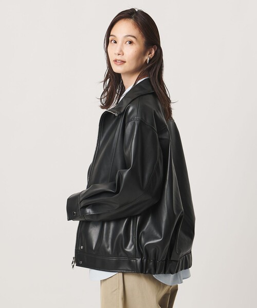 UNITED ARROWS(ユナイテッドアローズ)の「スタンドカラー レザーライク ブルゾン(ブルゾン・レディース・ダークブラウン/ブラック・38/36)」の12枚目の写真