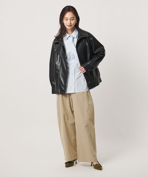 UNITED ARROWS(ユナイテッドアローズ)の「スタンドカラー レザーライク ブルゾン(ブルゾン・レディース・ダークブラウン/ブラック・38/36)」の14枚目の写真