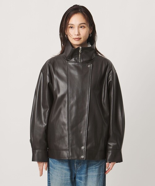 UNITED ARROWS(ユナイテッドアローズ)の「スタンドカラー レザーライク ブルゾン(ブルゾン・レディース・ダークブラウン/ブラック・38/36)」の15枚目の写真