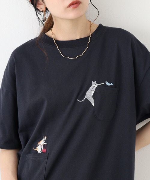 FUNALIVE(ファンアライブ)の「新いたずらキャット 多ポケットプルオーバー 半袖(Tシャツ/カットソー・レディース・チャコールグレー/ミント・L/M)」の1枚目の写真