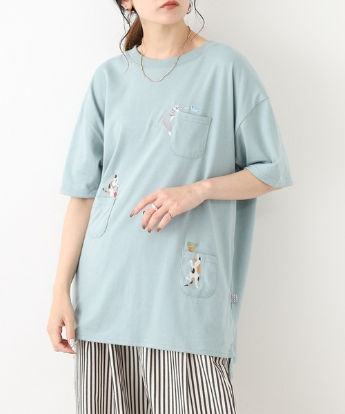 FUNALIVE(ファンアライブ)の「新いたずらキャット 多ポケットプルオーバー 半袖(Tシャツ/カットソー・レディース・チャコールグレー/ミント・L/M)」の2枚目の写真