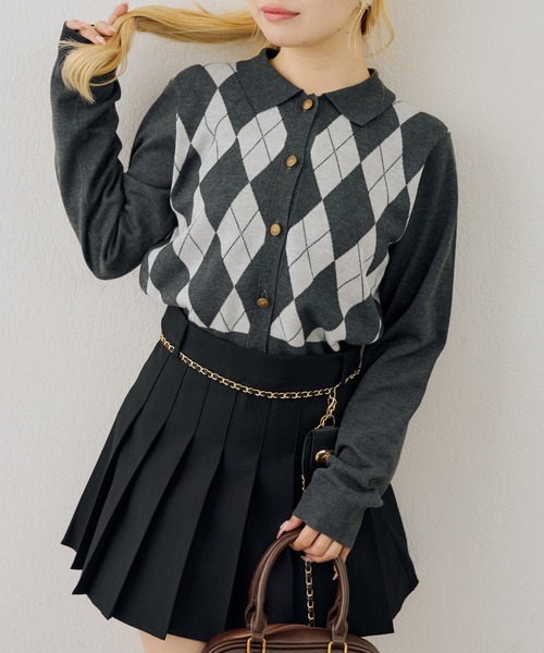 Another Branch olive des olive（アナザーブランチオリーブデオリーブ）の「アーガイル襟ニット（カーディガン/ボレロ・レディース・ブラウン/ネイビー/ブラック/チャコールグレー・FREE）」の3枚目の写真