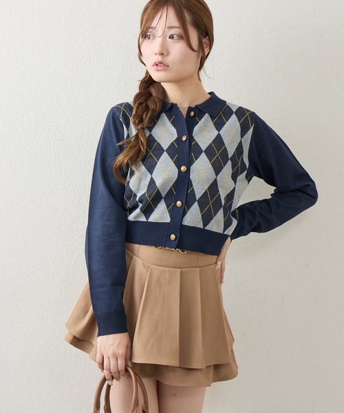 Another Branch olive des olive（アナザーブランチオリーブデオリーブ）の「アーガイル襟ニット（カーディガン/ボレロ・レディース・ブラウン/ネイビー/ブラック/チャコールグレー・FREE）」の15枚目の写真
