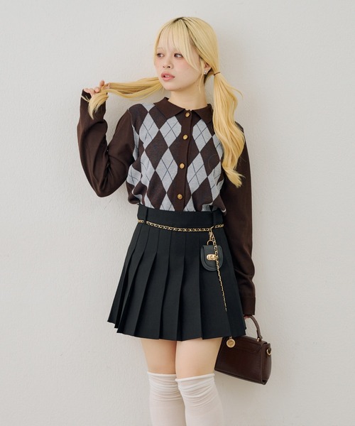 Another Branch olive des olive（アナザーブランチオリーブデオリーブ）の「アーガイル襟ニット（カーディガン/ボレロ・レディース・ブラウン/ネイビー/ブラック/チャコールグレー・FREE）」の20枚目の写真