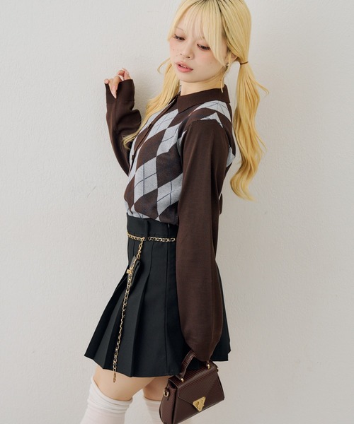 Another Branch olive des olive（アナザーブランチオリーブデオリーブ）の「アーガイル襟ニット（カーディガン/ボレロ・レディース・ブラウン/ネイビー/ブラック/チャコールグレー・FREE）」の21枚目の写真