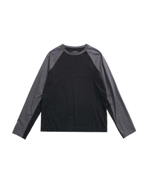 デュアルトーンラグランロングスリーブTシャツ（ブラック）