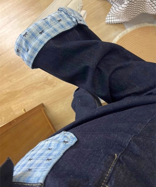 almo（アルモ）の「【TUNE】チェックリボンリブデニムパンツ（デニムパンツ・レディース・ブルー・FREE）」の7枚目の写真