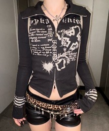 【BABY09】y2k print slim zipup top / 【ベイビーナイン】ロゴプリントスリムジップアップ長袖Tシャツ