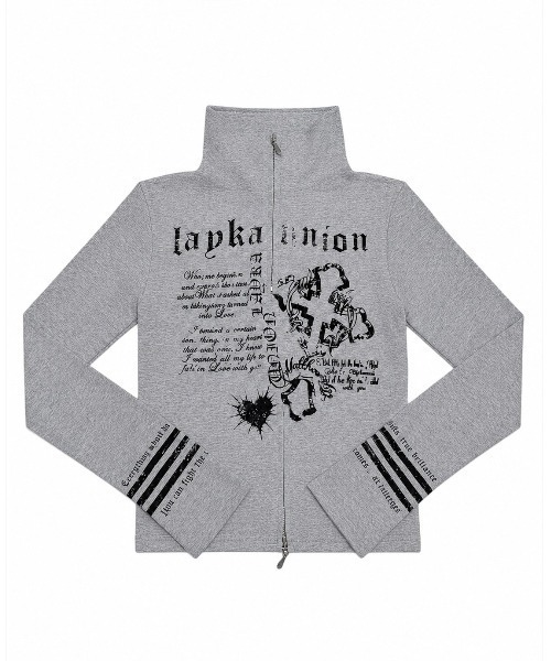 Never mind the XU / Chikashitsu+(ネバーマインド ザ エックスユー / チカシツプラス)の「【BABY09】y2k print slim zipup top / 【ベイビーナイン】ロゴプリントスリムジップアップ長袖Tシャツ(Tシャツ/カットソー・レディース・ブラック/グレー・M)」の17枚目の写真