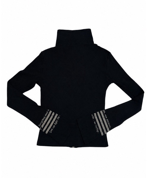 Never mind the XU / Chikashitsu+(ネバーマインド ザ エックスユー / チカシツプラス)の「【BABY09】y2k print slim zipup top / 【ベイビーナイン】ロゴプリントスリムジップアップ長袖Tシャツ(Tシャツ/カットソー・レディース・ブラック/グレー・M)」の6枚目の写真