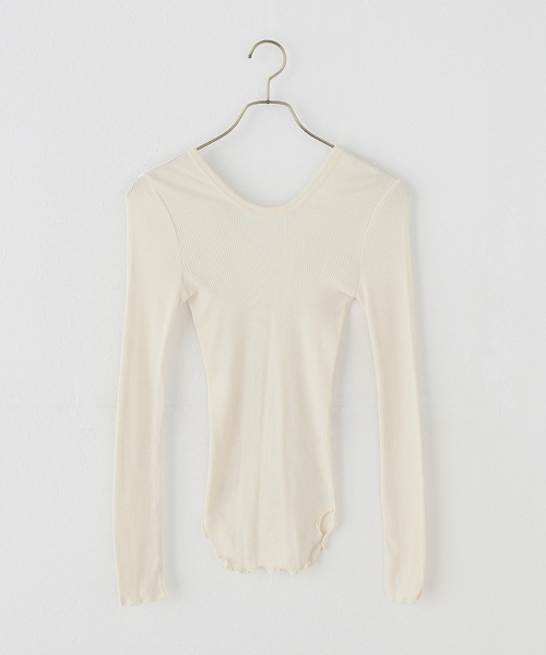 HAKUJI（ハクジ）の「HAKUJI ハクジ ウールリブ LS プルオーバー  H232632（Tシャツ/カットソー・レディース・ホワイト/チャコールグレー・FREE）」の2枚目の写真