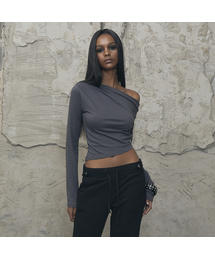 Slouchy Off-Shoulder Long Sleeve (CHARCOAL)