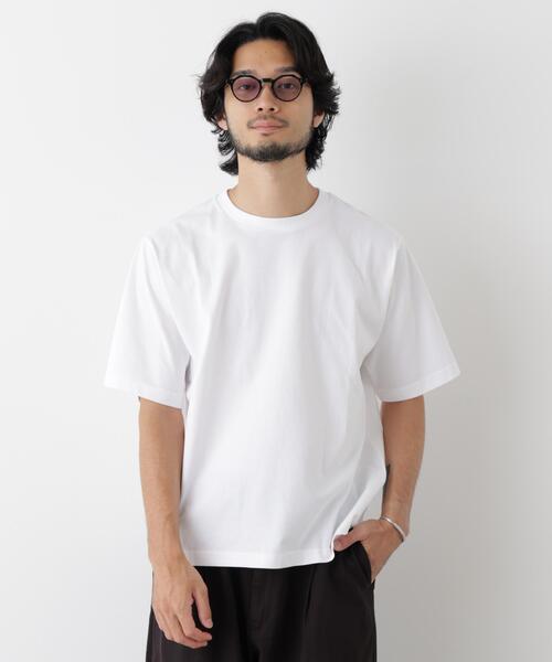 NANO universe(ナノユニバース)の「微起毛クロップドTシャツ 半袖(Tシャツ/カットソー・メンズ・スミクロ/ホワイト/カーキ・M/L/S)」の2枚目の写真