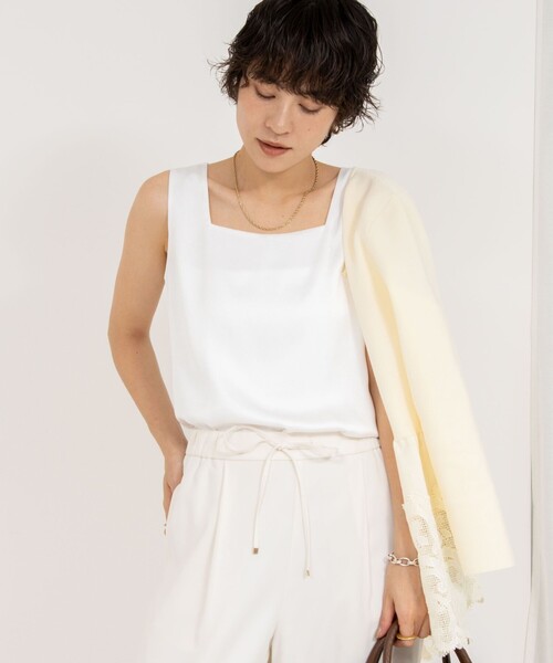 NOLLEY’S(ノーリーズ)の「ウォッシャブルサテン×ベア天両前タンクトップ(タンクトップ・レディース・ブラック/ホワイト・38/40/42/36)」の3枚目の写真