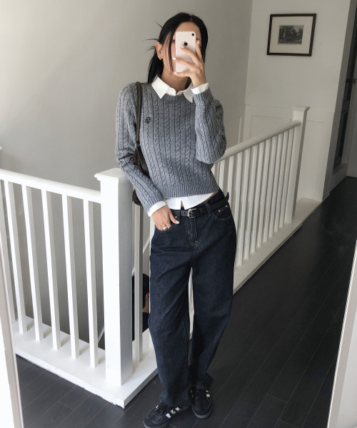 muahmuah（ムーアムーア）の「刺繍ケーブル編み クルーネックニット [杢グレー]（ニット/セーター・レディース・その他・FREE）」の8枚目の写真