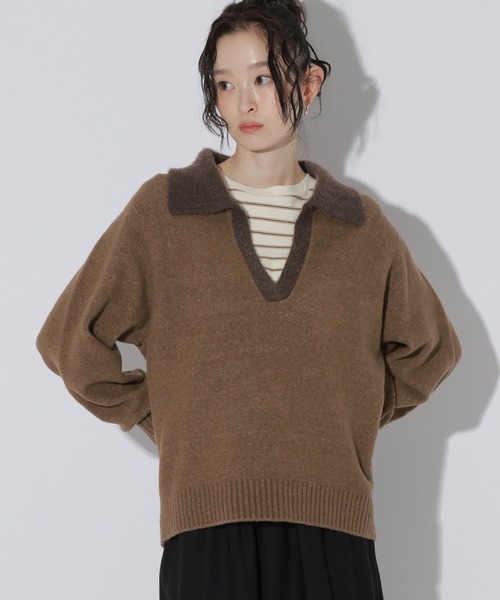 LAKOLE（ラコレ）の「バイカラースキッパーニットプルオーバー / 855388（ニット/セーター・レディース・アイボリー/グレー/ブラウン・FREE）」の3枚目の写真