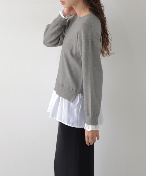 SUGAR BISKET(シュガービスケット)の「レイヤード風ペプラムニット/リブニット/体型カバー(ニット/セーター・レディース・オフホワイト/グレー/ブラック/ホワイト×ブラック・フリー)」の12枚目の写真