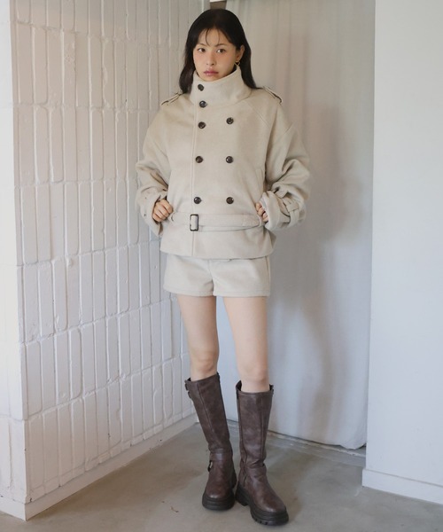 Mili affinity（ミリアフィニティー）の「フェイクウールハイウエストショートパンツ（その他パンツ・レディース・チャコールグレー/ライトベージュ/ネイビー/ブルー・FREE）」の12枚目の写真