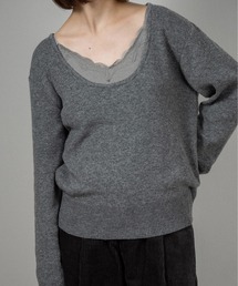 open uneckline simple knit tops / オープンuネックラインシンプルニットトップス