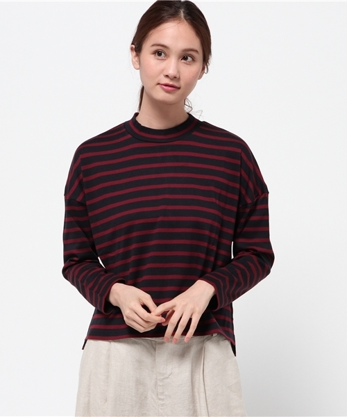 earth music&ecology（アースミュージックアンドエコロジー）の「【2016Autumn】《ハイハイハイネック》ボーダーショートカットプルオーバー（Tシャツ/カットソー・レディース・アイボリー/カーキ/ボルドー・FREE）」の3枚目の写真