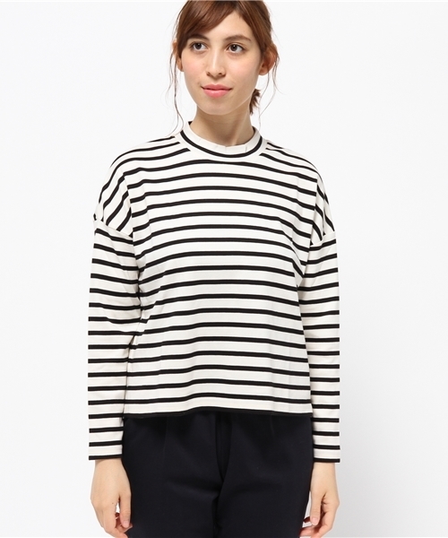 earth music&ecology（アースミュージックアンドエコロジー）の「【2016Autumn】《ハイハイハイネック》ボーダーショートカットプルオーバー（Tシャツ/カットソー・レディース・アイボリー/カーキ/ボルドー・FREE）」の4枚目の写真