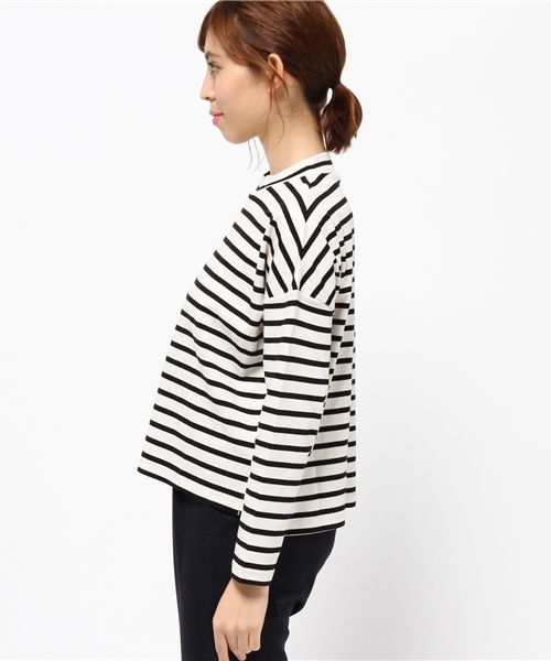 earth music&ecology（アースミュージックアンドエコロジー）の「【2016Autumn】《ハイハイハイネック》ボーダーショートカットプルオーバー（Tシャツ/カットソー・レディース・アイボリー/カーキ/ボルドー・FREE）」の5枚目の写真