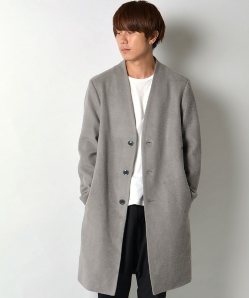 SHIPS JET BLUE（シップスジェットブルー）の「SHIPS JET BLUE: ノーカラー チェスターコート■（チェスターコート・メンズ・ブラック/ライトグレー/グリーン/ダークグリーン/ダークグレー・MEDIUM/SMALL/LARGE）」の3枚目の写真