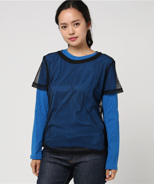 DAMMY(ダミー)の「DAMMY/メッシュレイヤードロングTシャツ(Tシャツ/カットソー・レディース・イエロー/ホワイト/ブルー・FREE)」の2枚目の写真