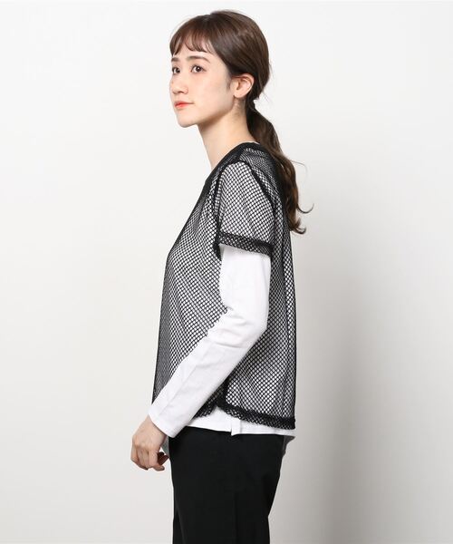 DAMMY(ダミー)の「DAMMY/メッシュレイヤードロングTシャツ(Tシャツ/カットソー・レディース・イエロー/ホワイト/ブルー・FREE)」の4枚目の写真