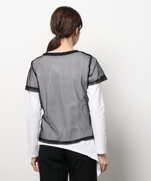 DAMMY(ダミー)の「DAMMY/メッシュレイヤードロングTシャツ(Tシャツ/カットソー・レディース・イエロー/ホワイト/ブルー・FREE)」の5枚目の写真