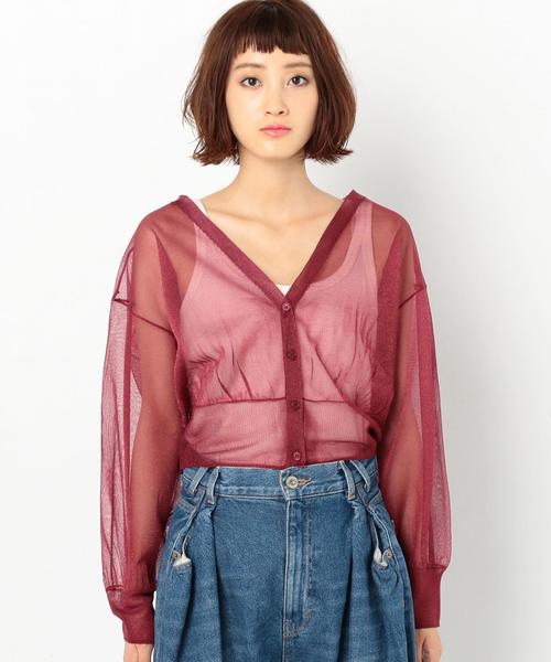 Another Edition（アナザーエディション）の「シースルーショートカーディガン ◆（カーディガン/ボレロ・レディース・オフホワイト/ブラック/ワインレッド・FREE）」の5枚目の写真