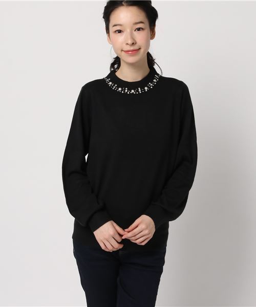 earth music&ecology（アースミュージックアンドエコロジー）の「・ビジューハイネックニットプルオーバー（ニット/セーター・レディース・ブラック/サックスブルー/ライトベージュ/ピンク/キャメル/ライトグレー・M/S）」の14枚目の写真