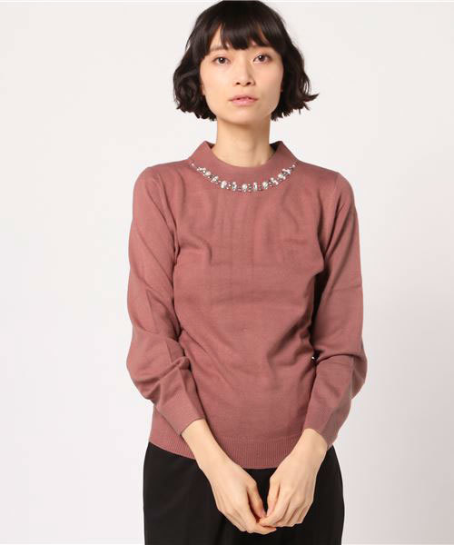 earth music&ecology（アースミュージックアンドエコロジー）の「・ビジューハイネックニットプルオーバー（ニット/セーター・レディース・ブラック/サックスブルー/ライトベージュ/ピンク/キャメル/ライトグレー・M/S）」の6枚目の写真