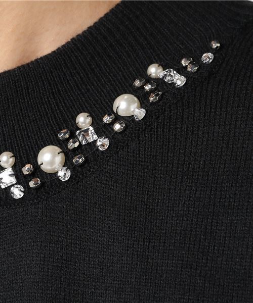 earth music&ecology（アースミュージックアンドエコロジー）の「・ビジューハイネックニットプルオーバー（ニット/セーター・レディース・ブラック/サックスブルー/ライトベージュ/ピンク/キャメル/ライトグレー・M/S）」の7枚目の写真