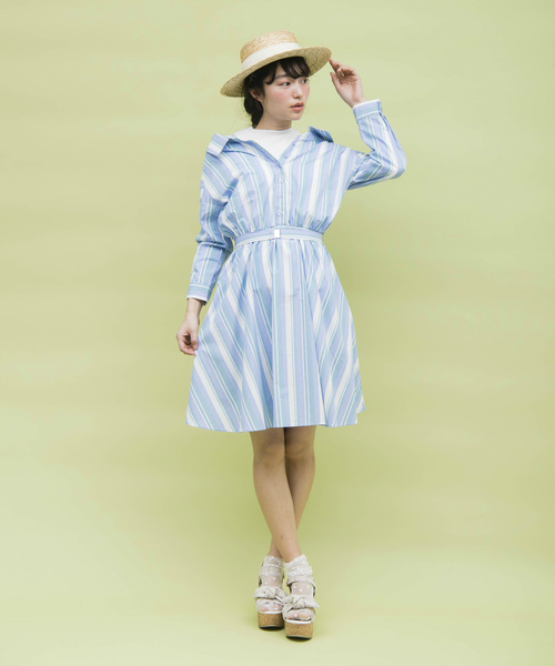 OLIVE des OLIVE ストライプ ノースリーブ ワンピース Sサイズ SNSでバズり中/新色追加】YUI企画 ノースリーブシャツミニ